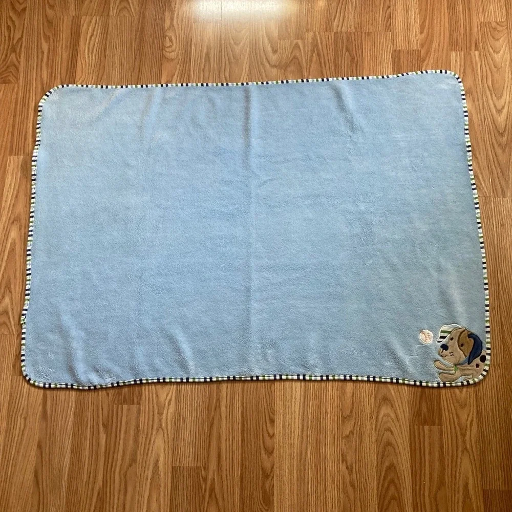 Garanimals Puppy Dog Baby Blanket Baseball Blue Stripes 28 x 39